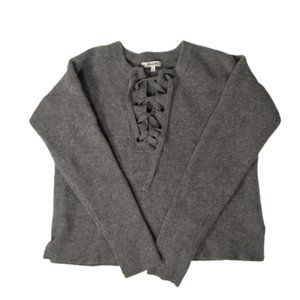 Madewell Gray Wool Sweater Lace Up Front Small Merino Wool Women Pullover